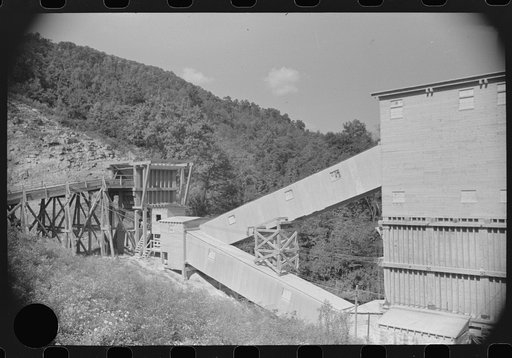 Untitled photo, possibly related to: Rock crusher at quarry. Tygart Valley, West Virginia