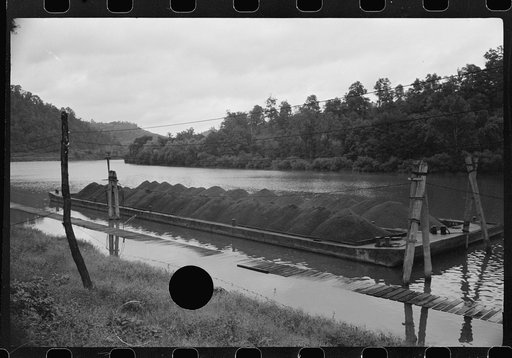 Untitled photo, possibly related to: Coal barge on river, Scotts Run, West Virginia