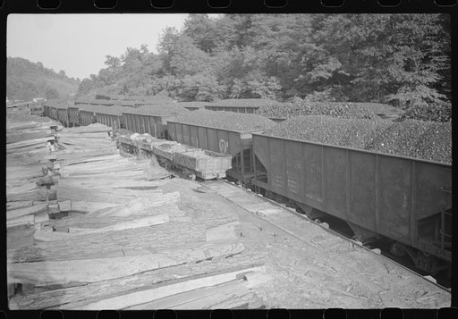 Untitled photo, possibly related to: Coal cars, mining camp, Scotts Run, West Virginia