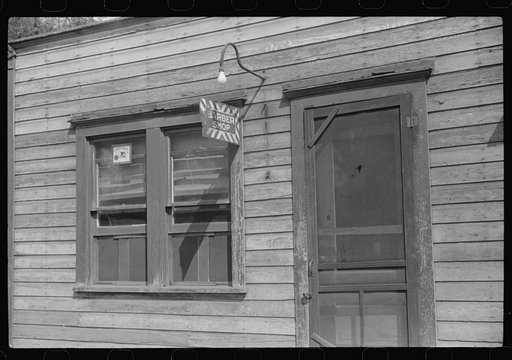 Untitled photo, possibly related to: Union barber shop in mining town, Scotts Run, West Virginia