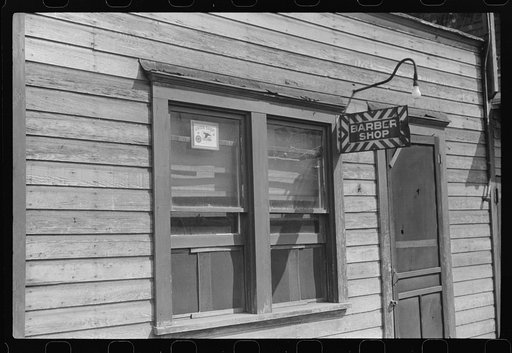 Union barber shop in mining town, Scotts Run, West Virginia