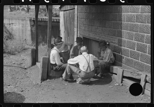 Untitled photo, possibly related to: Card gambling in center of town, Osage, West Virginia