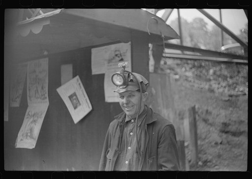 Untitled photo, possibly related to: Coal miners waiting for next trip into the mine, Maidsville, West Virginia