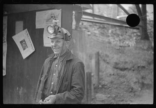 Untitled photo, possibly related to: Coal miners waiting for next trip into the mine, Maidsville, West Virginia