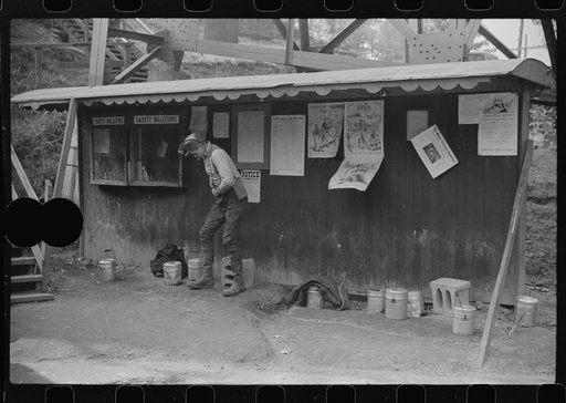 Untitled photo, possibly related to: Coal miners waiting for next trip into the mine, Maidsville, West Virginia