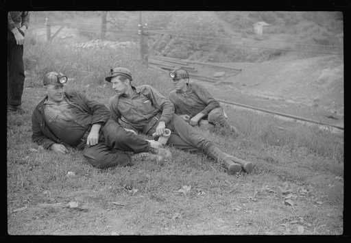 Untitled photo, possibly related to: Coal miners waiting for the night shift to go in. Bertha Hill, West Virginia