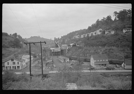 Company houses, coal mining section, with coal washer in center, Purseglove, Scotts Run, West Virginia