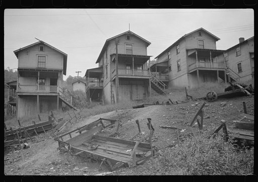 Front yard, company houses, coal mining section, Purseglove, Scotts Run, West Virginia