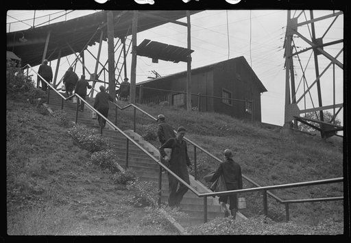 Coal miners going up to mine for the next trip, Maidsville, West Virginia