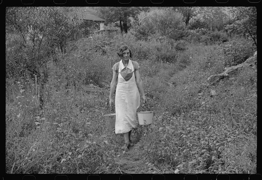 Coal miner's wife carrying home water from the hill, Bertha Hill, West Virginia