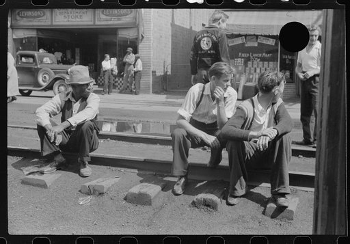 Untitled photo, possibly related to: "Sittin' on the tracks." Mining town, Osage, West Virginia