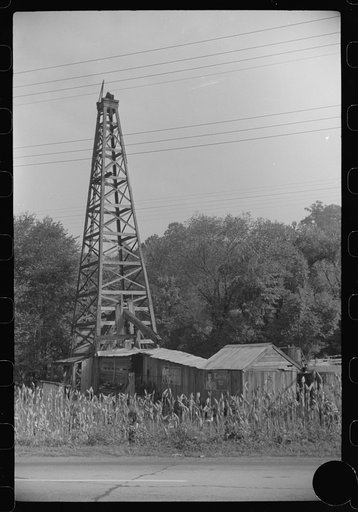 Untitled photo, possibly related to: Abandoned oil well derrick near Charleston, West Virginia