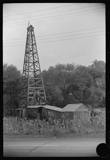 Untitled photo, possibly related to: Abandoned oil well derrick near Charleston, West Virginia