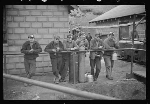 Coal miners ready for next trip into the mine. Maidsville, West Virginia