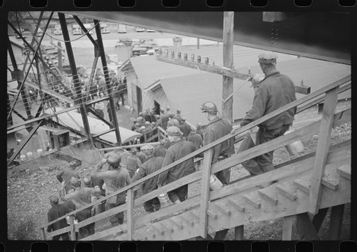 Untitled photo, possibly related to: Change of shift, coal mine, Maidsville, West Virginia