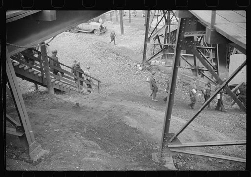 Untitled photo, possibly related to: Change of shift, coal mine, Maidsville, West Virginia