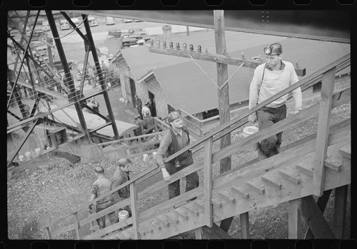 Untitled photo, possibly related to: Change of shift, coal mine, Maidsville, West Virginia