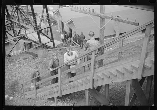 Untitled photo, possibly related to: Change of shift, coal mine, Maidsville, West Virginia