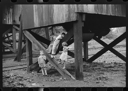 Untitled photo, possibly related to: Children's favorite playground, around coal mine tipples. Pursglove, Scotts Run, West Virginia