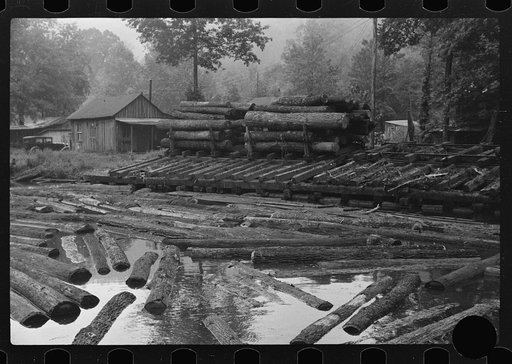 Untitled photo, possibly related to: Logs for sawmill, Erwin, West Virginia