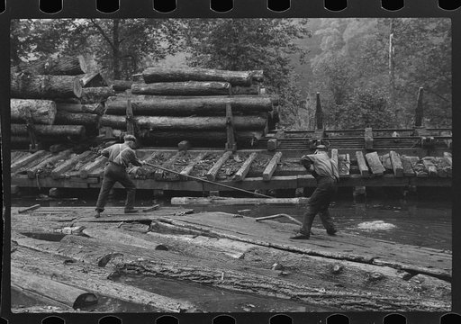 Pushing the logs toward the sawmill, Erwin, West Virginia
