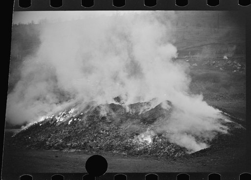 Untitled photo, possibly related to: Burning slag near coal mine, Scotts Run, West Virginia