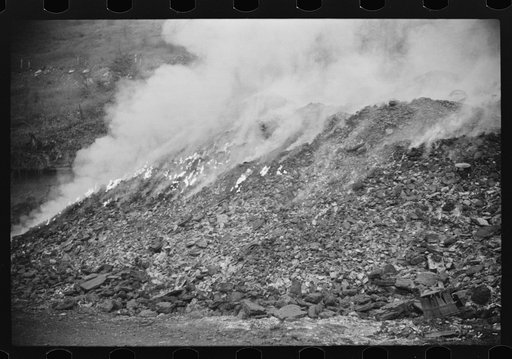 Untitled photo, possibly related to: Burning slag near coal mine, Scotts Run, West Virginia