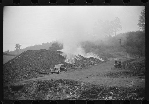 Untitled photo, possibly related to: Burning slag near coal mine, Scotts Run, West Virginia