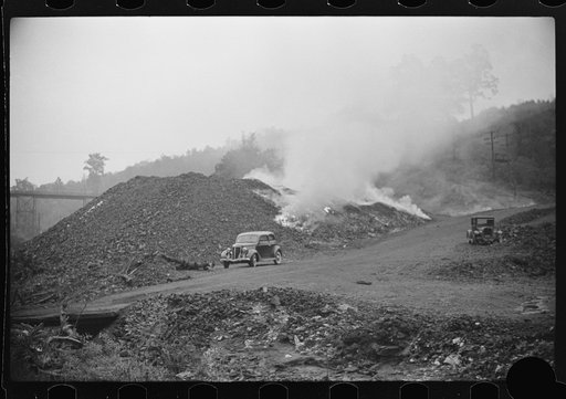 Untitled photo, possibly related to: Burning slag near coal mine, Scotts Run, West Virginia