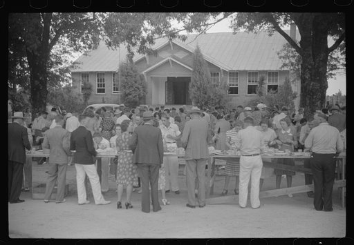Untitled photo, possibly related to: Barbeque picnic on the occasion of the dedication of a FSA (Farm Security Administration) building, Greene County, Georgia