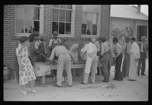 Barbeque picnic being helod on the occasion of the dedication of a FSA (Farm Security Administration) building, Greene County, Georgia.