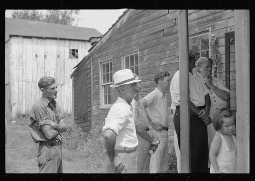 Spectators at auction sale of house and household goods, York County, Pennsylvania