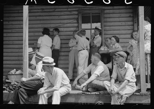 Spectators at auction sale of house and household goods, York County, Pennsylvania