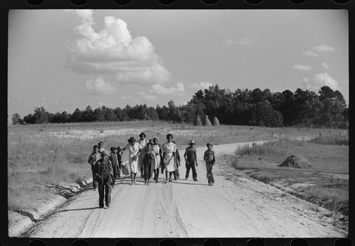 Negro children walking home from school near Frogsboro, Caswell County, North Carolina