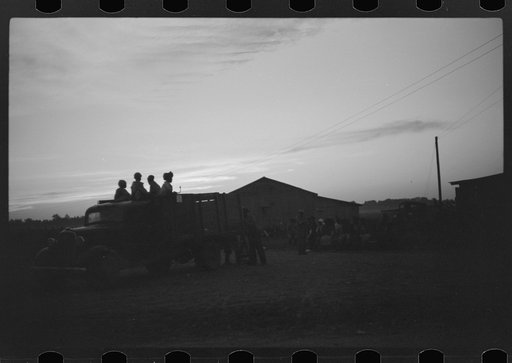 Untitled photo, possibly related to: Negroes brought in by truck from nearby towns as day labor for cotton picking. Marcella Plantation, Mileston, Mississippi Delta, Mississippi