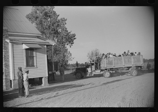 Untitled photo, possibly related to: Negroes brought in by truck from nearby towns as day labor for cotton picking. Marcella Plantation, Mileston, Mississippi Delta, Mississippi