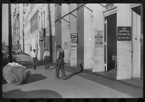 Untitled photo, possibly related to: Cotton "snakes," waste cotton picked from floors of sampling and classing rooms in brokers' offices on Cotton Row, Front Street, Memphis, Tennessee
