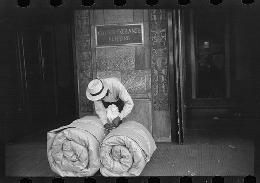 Cotton samples in front of cotton exchange building, Front Street, Memphis, Tennessee