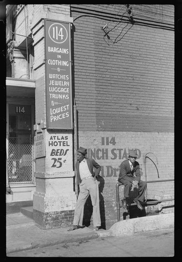 Secondhand clothing stores and pawn shops on Beale Street, Memphis, Tennessee