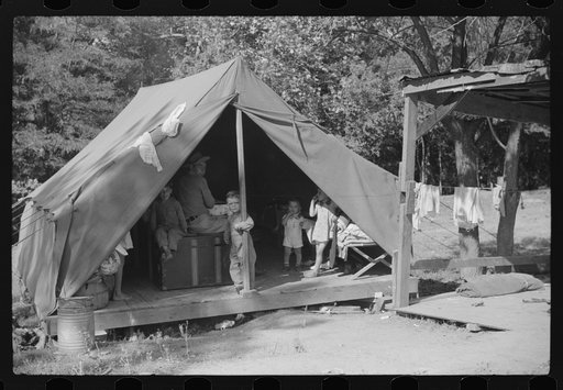 Tent belonging to Mexican labor from Texas, who was brought from Texas by contractor for the duration of cotton picking season. Hopson Plantation, near Clarksdale, Mississippi Delta, Mississippi