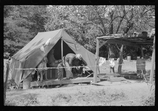Tent belonging to Mexican labor from Texas, who was brought here for the duration of the cotton picking season. Hopson Plantation, near Clarksdale, Mississippi Delta, Mississippi