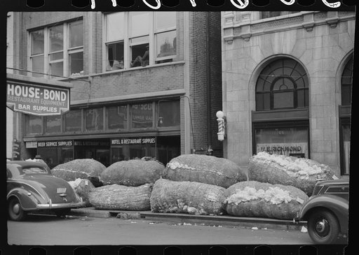 Untitled photo, possibly related to: Cotton snakes (waste cotton) on Cotton Row, Front Street, Memphis, Tennessee