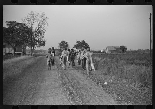 Untitled photo, possibly related to: Negroes returning home after cotton picking, Sunflower Plantation, FSA (Farm Security Administration) project, Merigold, Mississippi