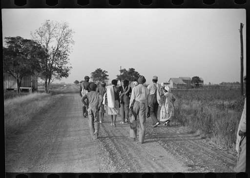 Negroes returning home after cotton picking, Sunflower Plantation, FSA (Farm Security Administration) project, Merigold, Mississippi