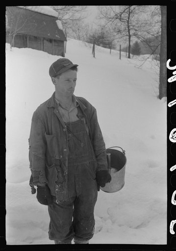 Hired man on farm near Woodstock, Vermont, usually empties the radiator in his car every evening and refills it again with water in the morning to save the cost of antifreeze