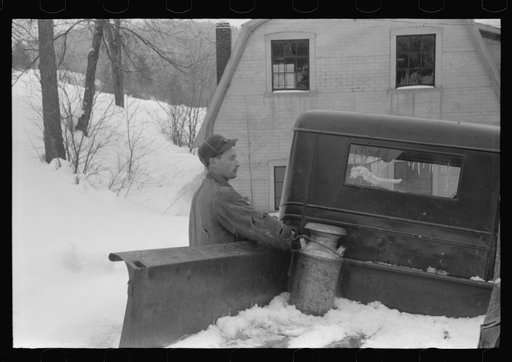 Untitled photo, possibly related to: Hired man on farm near Woodstock, Vermont, usually empties the radiator in his car every evening and refills it again with water in the morning to save the cost of antifreeze