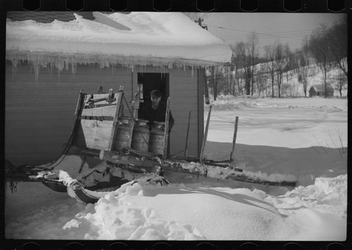 Untitled photo, possibly related to: Mr. Gilbert and hired man had to haul all their water in milk cans during winter months as all other sources of water supply were frozen. Woodstock, Vermont