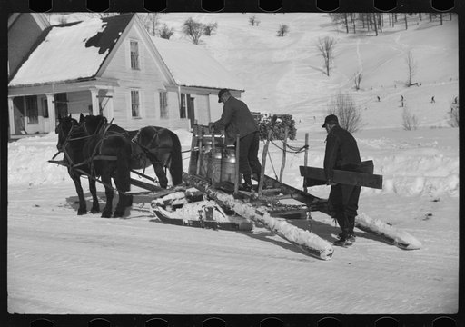 Untitled photo, possibly related to: Mr. Gilbert and hired man had to haul all their water in milk cans during winter months as all other sources of water supply were frozen. Woodstock, Vermont