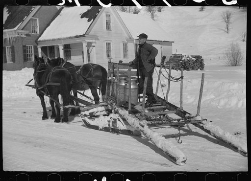Untitled photo, possibly related to: Mr. Gilbert and hired man had to haul all their water in milk cans during winter months as all other sources of water supply were frozen. Woodstock, Vermont