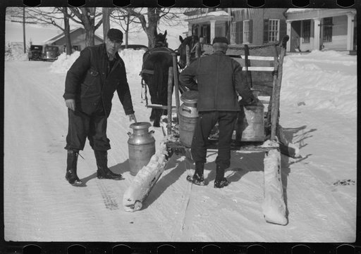 Mr. Gilbert and hired man had to haul all their water in milk cans during winter months as all other sources of water supply were frozen. Woodstock, Vermont